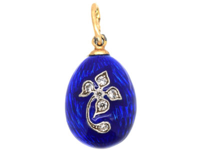 Austrian 14ct Gold & Blue Enamel & Diamond Egg Pendant