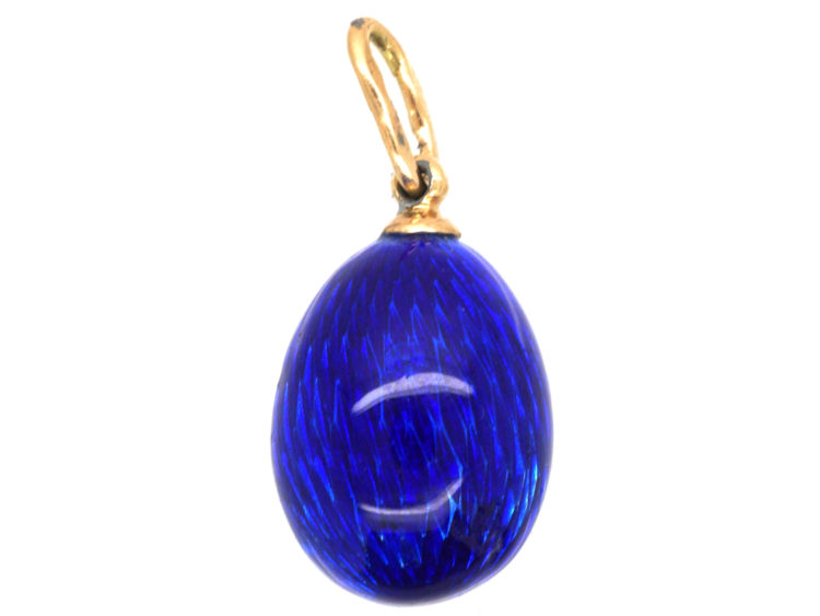 Austrian 14ct Gold & Blue Enamel & Diamond Egg Pendant