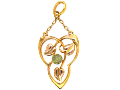 Art Nouveau 9ct Gold & Peridot Pendant by Barnett Henry Joseph Art Nouveau 9ct Gold & Peridot Pendant by Barnett Henry Joseph
