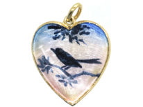 Norwegian Silver Gilt & Enamel Heart Shaped Pendant of a Bird by Ivar T. Holth