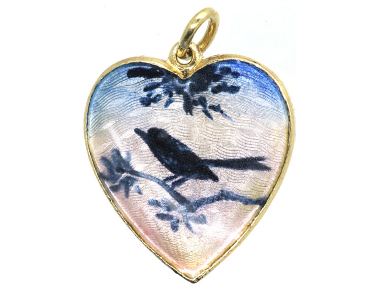 Norwegian Silver Gilt & Enamel Heart Shaped Pendant of a Bird by Ivar T. Holth