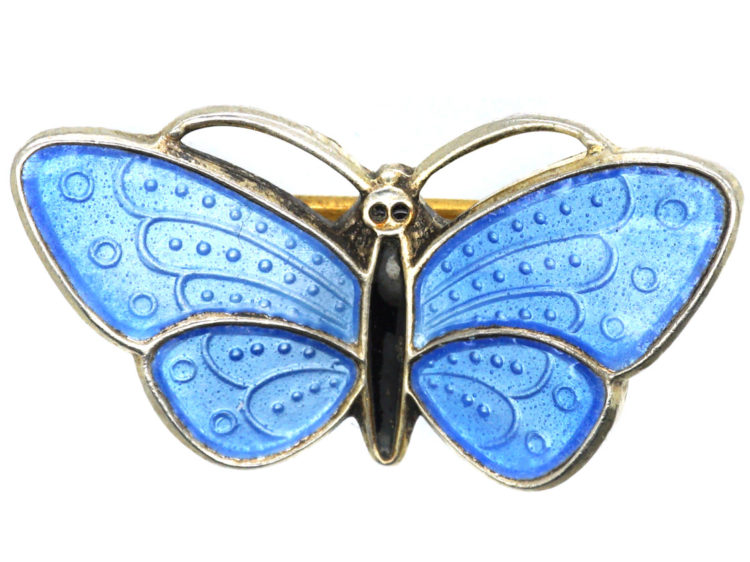 Norwegian Silver Gilt & Blue & Black Enamel Butterfly Brooch by Aksel Holmsen