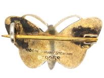 Norwegian Silver Gilt & Pink Enamel Small Butterfly Brooch by Aksel Holmsen