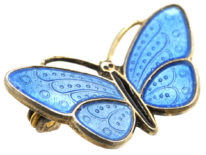 Norwegian Silver Gilt & Blue & Black Enamel Butterfly Brooch by Aksel Holmsen