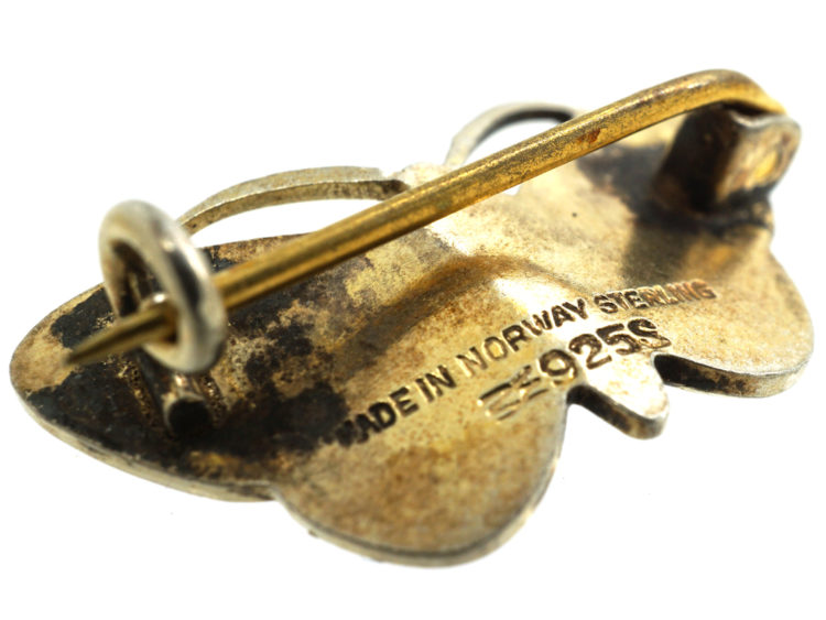 Norwegian Silver Gilt & Blue & Black Enamel Butterfly Brooch by Aksel Holmsen