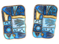 Silver & Enamel Clip On Earrings Representing 