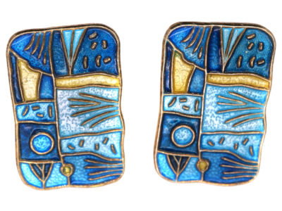 Silver & Enamel Clip On Earrings Representing “Spring” by David Andersen