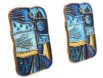 Silver & Enamel Clip On Earrings Representing 
