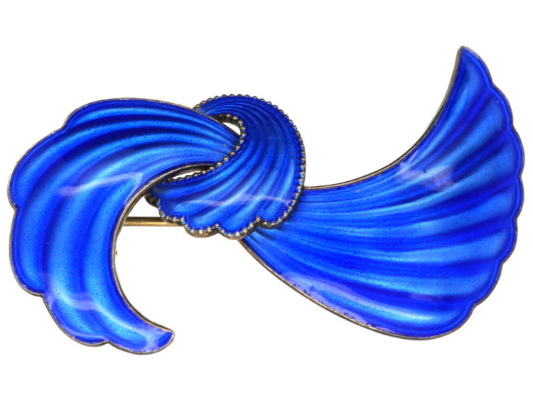 Norwegian Silver Gilt Blue Enamel Bow Brooch by Elvik & Co