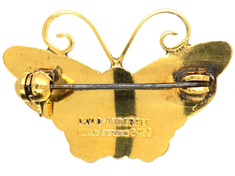 Norwegian Silver Gilt & Enamel Butterfly Brooch by David Andersen