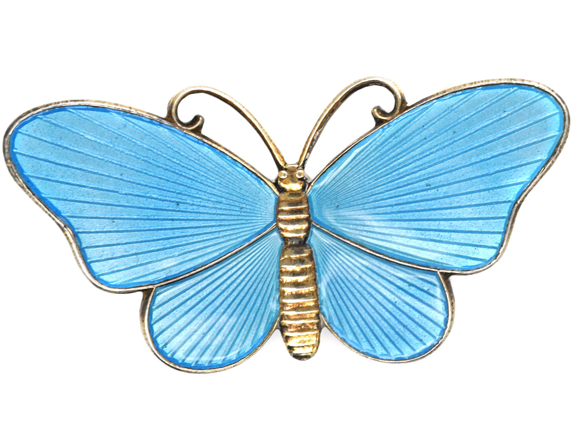 50'60's Ivar Holth ノルウェー ヴィンテージ青い蝶のブローチ Norwegian Silver Gilt & Blue Enamel Butterfly Brooch by Ivar T