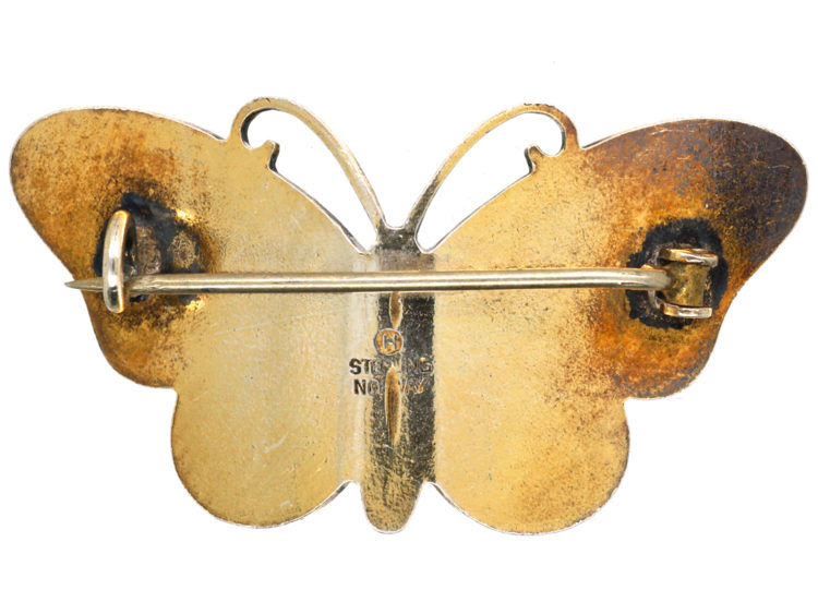 Norwegian Silver Gilt & Blue Enamel Butterfly Brooch by Ivar T Holth