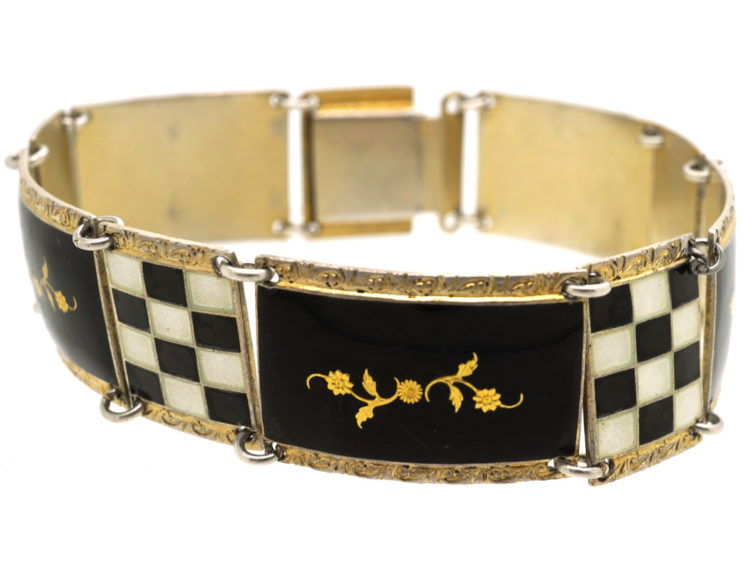 Norwegian Silver, Black & White Enamel Bracelet by Bernard Meldahl