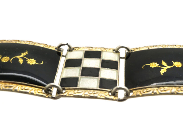 Norwegian Silver, Black & White Enamel Bracelet by Bernard Meldahl