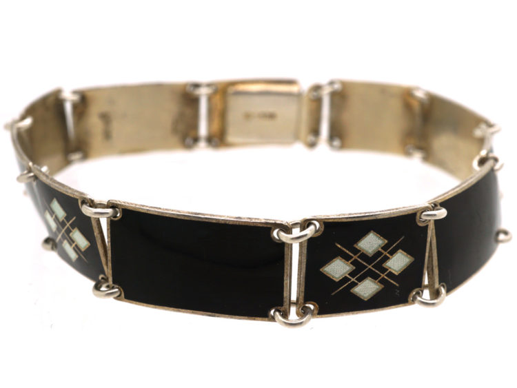 Norwegian Silver, Black & White Enamel Bracelet by Bernard Meldahl
