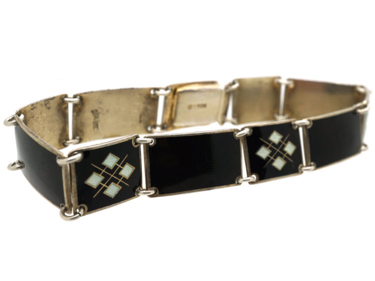 Norwegian Silver, Black & White Enamel Bracelet by Bernard Meldahl