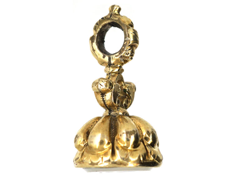 Regency 15ct Gold Cased Small Seal with Chalcedony Intaglio of a Thistle