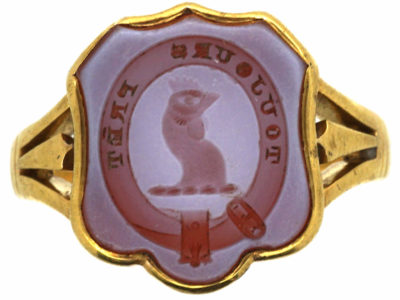 Victorian 18ct Gold & Carnelian Signet Ring with Cockerel Intaglio