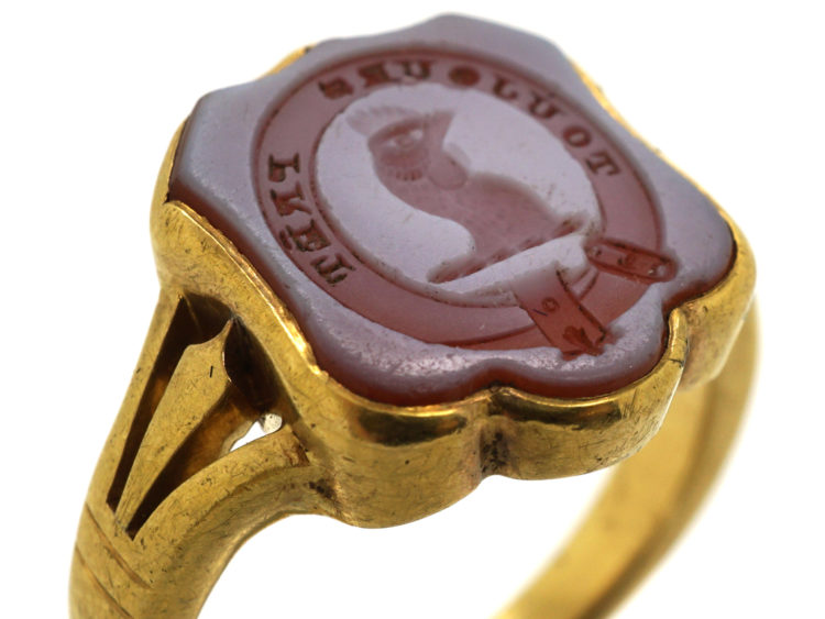 Victorian 18ct Gold & Carnelian Signet Ring with Cockerel Intaglio