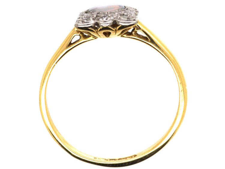 Edwardian 18ct Gold, Platinum, Heart Shaped Opal & Diamond Ring