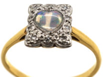 Edwardian 18ct Gold, Platinum, Heart Shaped Opal & Diamond Ring