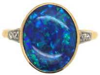 Art Deco 18ct Gold, Black Opal & Diamond Ring
