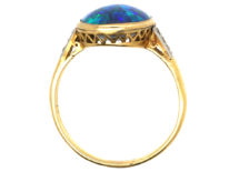Art Deco 18ct Gold, Black Opal & Diamond Ring