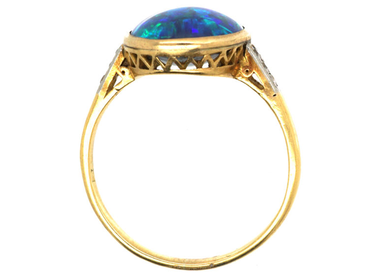 Art Deco 18ct Gold, Black Opal & Diamond Ring