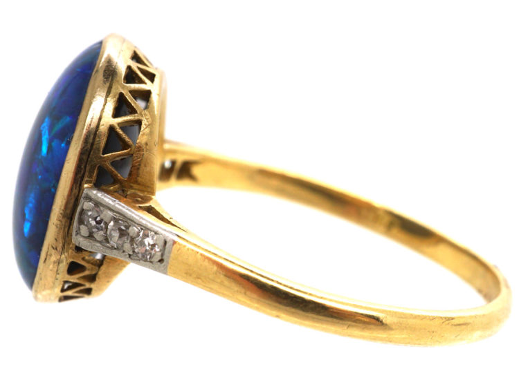 Art Deco 18ct Gold, Black Opal & Diamond Ring