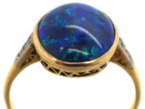 Art Deco 18ct Gold, Black Opal & Diamond Ring