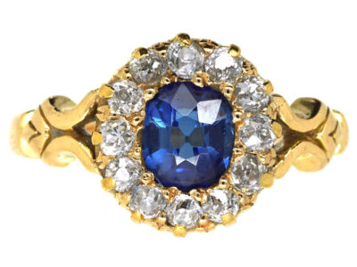 Edwardian 18ct Gold, Sapphire & Diamond Oval Cluster Ring