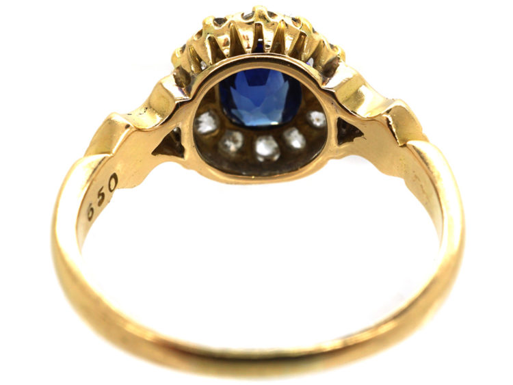 Edwardian 18ct Gold, Sapphire & Diamond Oval Cluster Ring