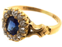 Edwardian 18ct Gold, Sapphire & Diamond Oval Cluster Ring