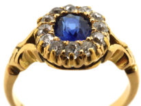 Edwardian 18ct Gold, Sapphire & Diamond Oval Cluster Ring