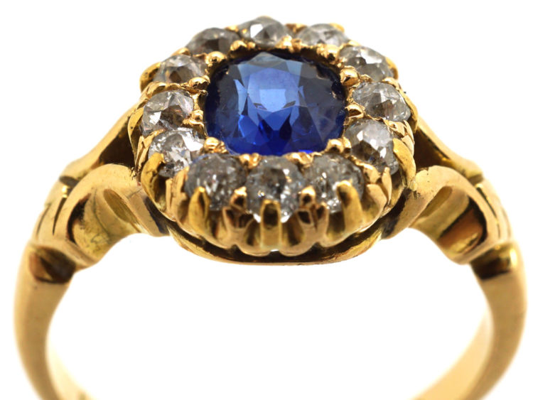 Edwardian 18ct Gold, Sapphire & Diamond Oval Cluster Ring