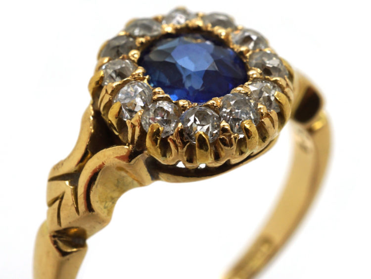 Edwardian 18ct Gold, Sapphire & Diamond Oval Cluster Ring