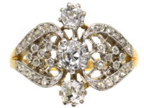 Edwardian 18ct Gold & Platinum, Three Stone Diamond Ornate Ring