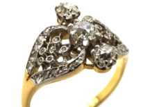 Edwardian 18ct Gold & Platinum, Three Stone Diamond Ornate Ring
