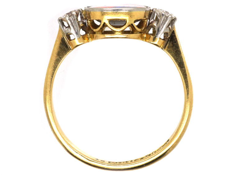 Art Deco 18ct Gold & Platinum, Black Opal & Diamond Ring