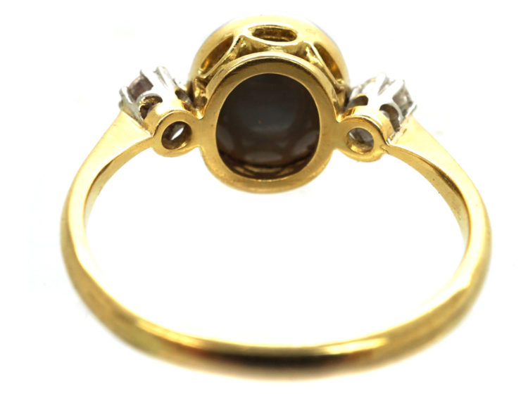 Art Deco 18ct Gold & Platinum, Black Opal & Diamond Ring