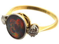 Art Deco 18ct Gold & Platinum, Black Opal & Diamond Ring
