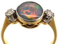 Art Deco 18ct Gold & Platinum, Black Opal & Diamond Ring