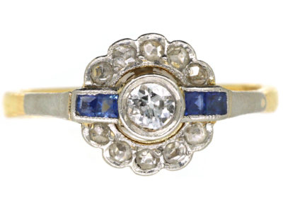 Art Deco 18ct Gold & Platinum, Sapphire & Diamond Ring