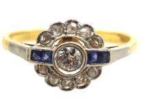 Art Deco 18ct Gold & Platinum, Sapphire & Diamond Ring