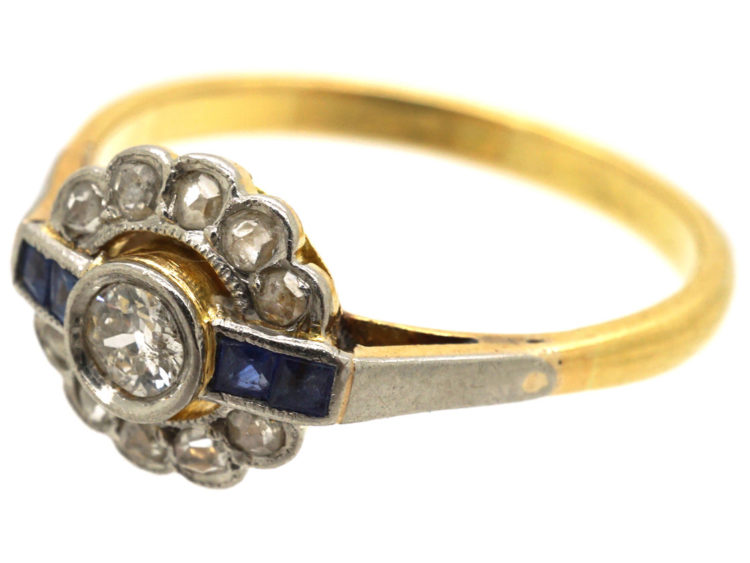 Art Deco 18ct Gold & Platinum, Sapphire & Diamond Ring