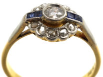 Art Deco 18ct Gold & Platinum, Sapphire & Diamond Ring