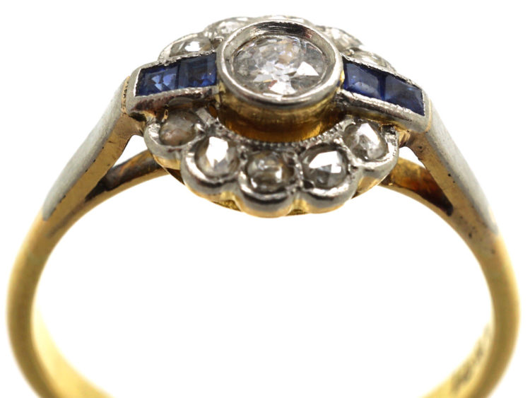 Art Deco 18ct Gold & Platinum, Sapphire & Diamond Ring