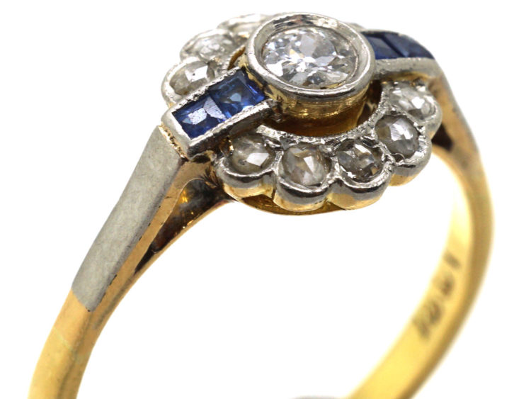 Art Deco 18ct Gold & Platinum, Sapphire & Diamond Ring