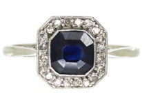 Art Deco 18ct White Gold & Platinum, Sapphire & Diamond Octagonal Ring