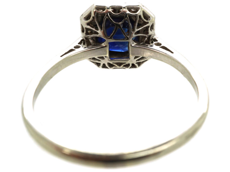 Art Deco 18ct White Gold & Platinum, Sapphire & Diamond Octagonal Ring